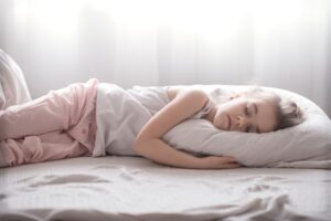 cute little girl sleeps sweetly white cozy bed concept children s rest sleep 1